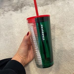Starbucks Holiday Cup Green Red Clear NWT 2021 18 oz
